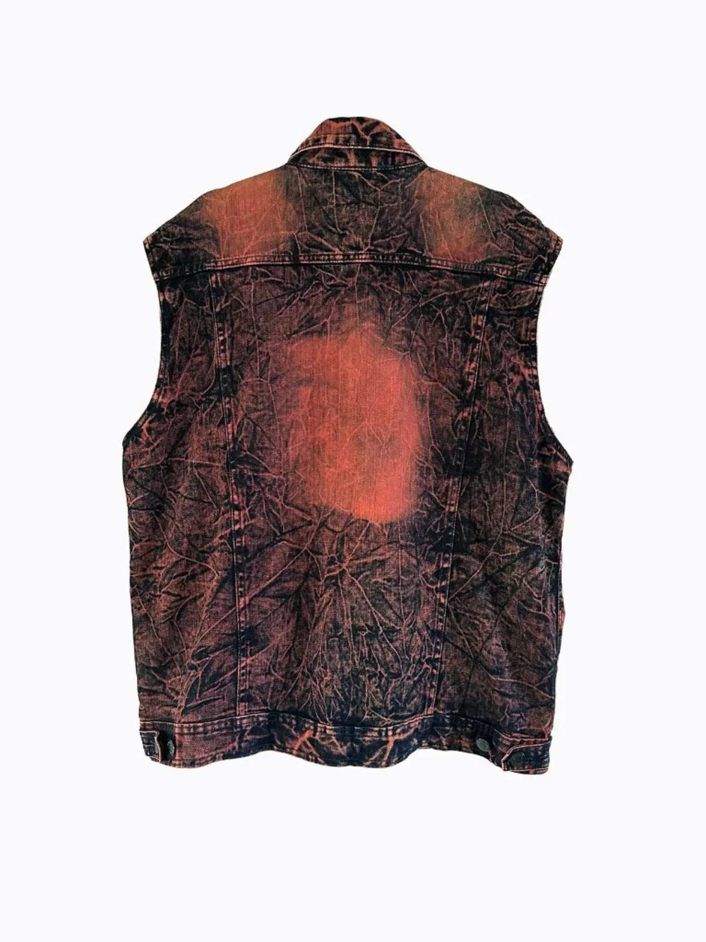 Legendary Status Denim Vest 2XL Black Red Acid Wash Distressed Biker Battle Vest
